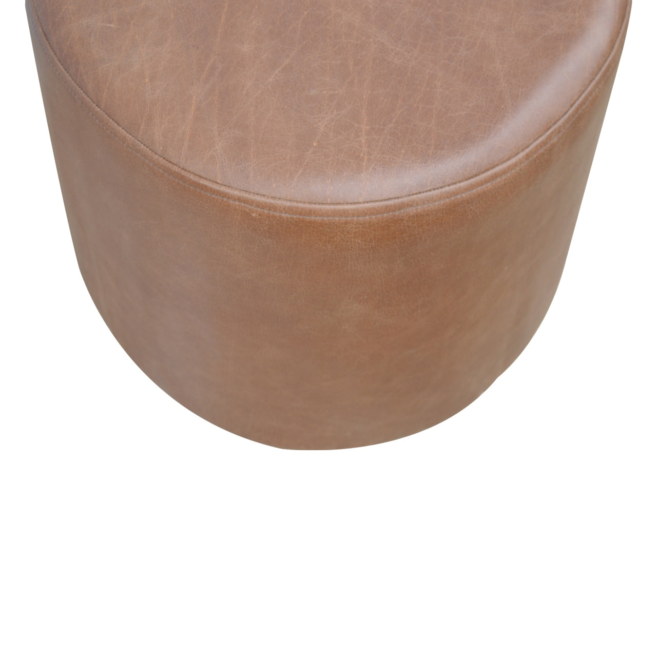 Solid Wood Brown Buffalo Leather Footstool with Gold Base