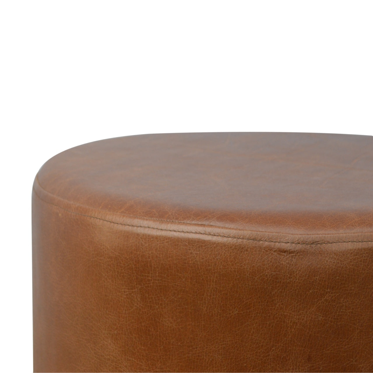 Solid Wood Brown Buffalo Leather Footstool with Gold Base