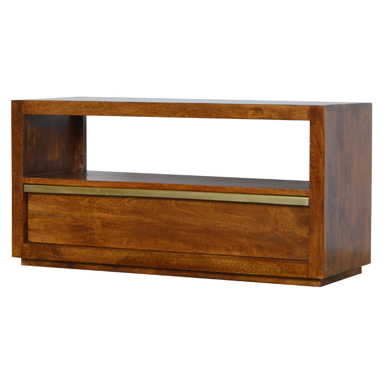 Solid Wood Chestnut TV Stand with Gold Bar