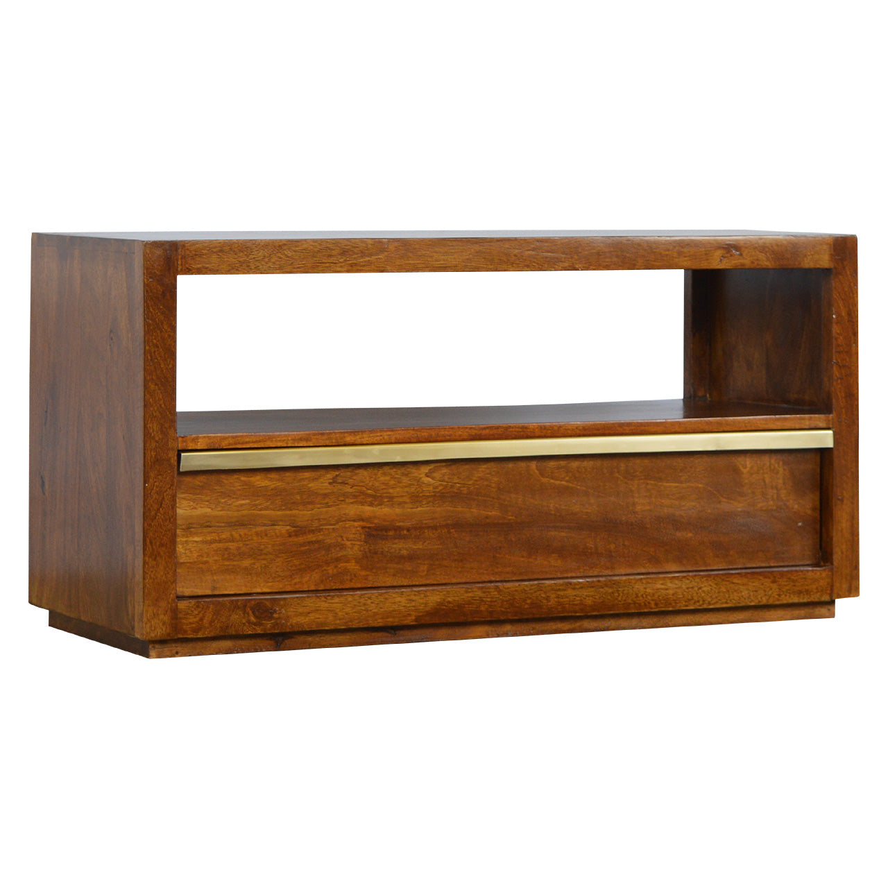 Solid Wood Chestnut TV Stand with Gold Bar