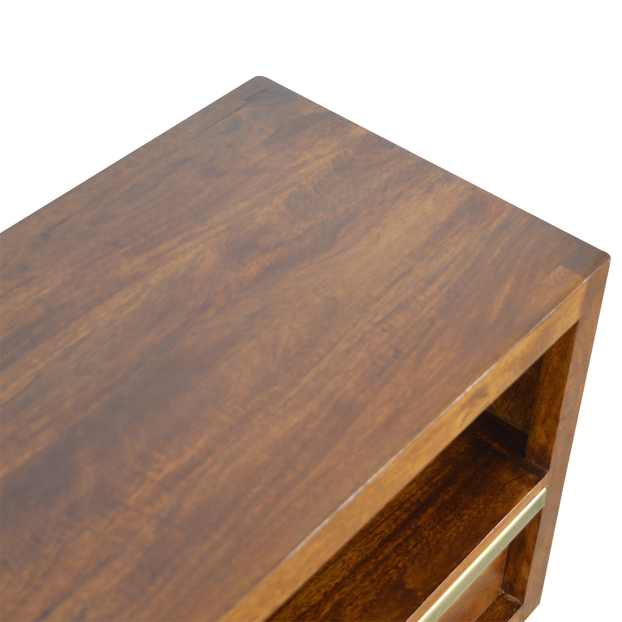 Solid Wood Chestnut TV Stand with Gold Bar