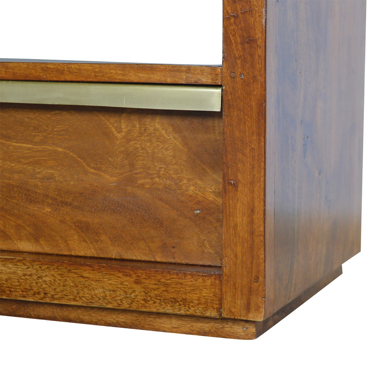 Solid Wood Chestnut TV Stand with Gold Bar