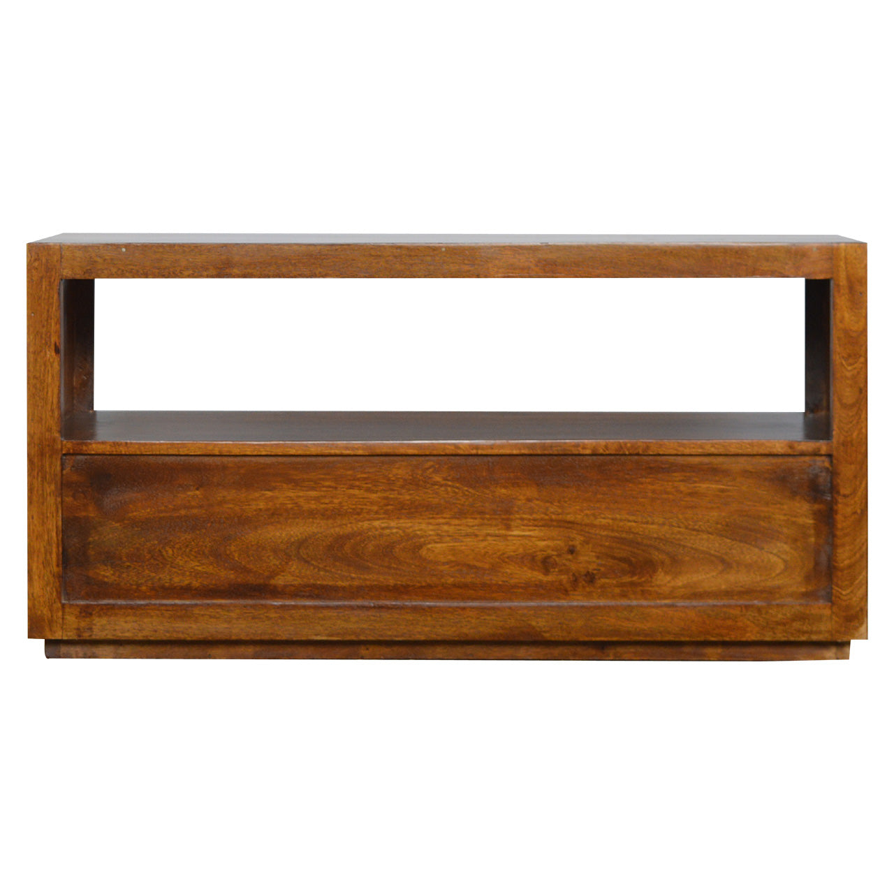 Solid Wood Chestnut TV Stand with Gold Bar