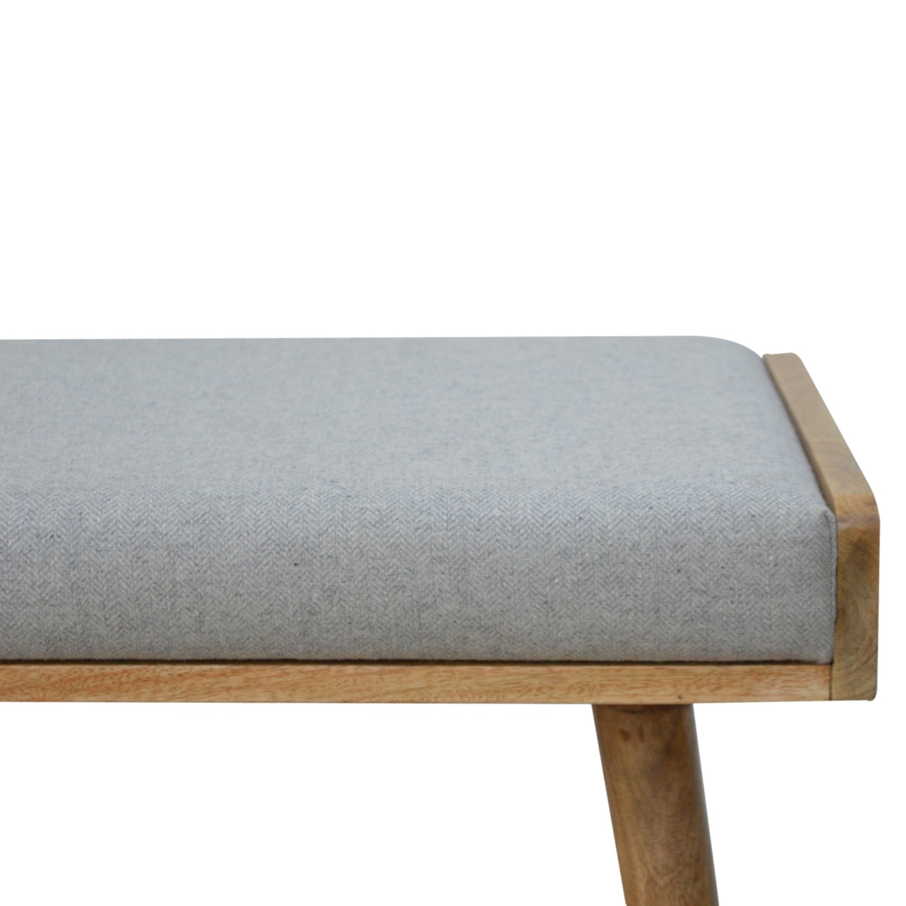 Solid Wood Grey Tweed Tray Style Footstool