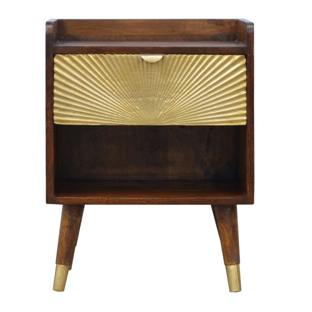 Solid Wood 1 Drawer Gold Front Chestnut Bedside