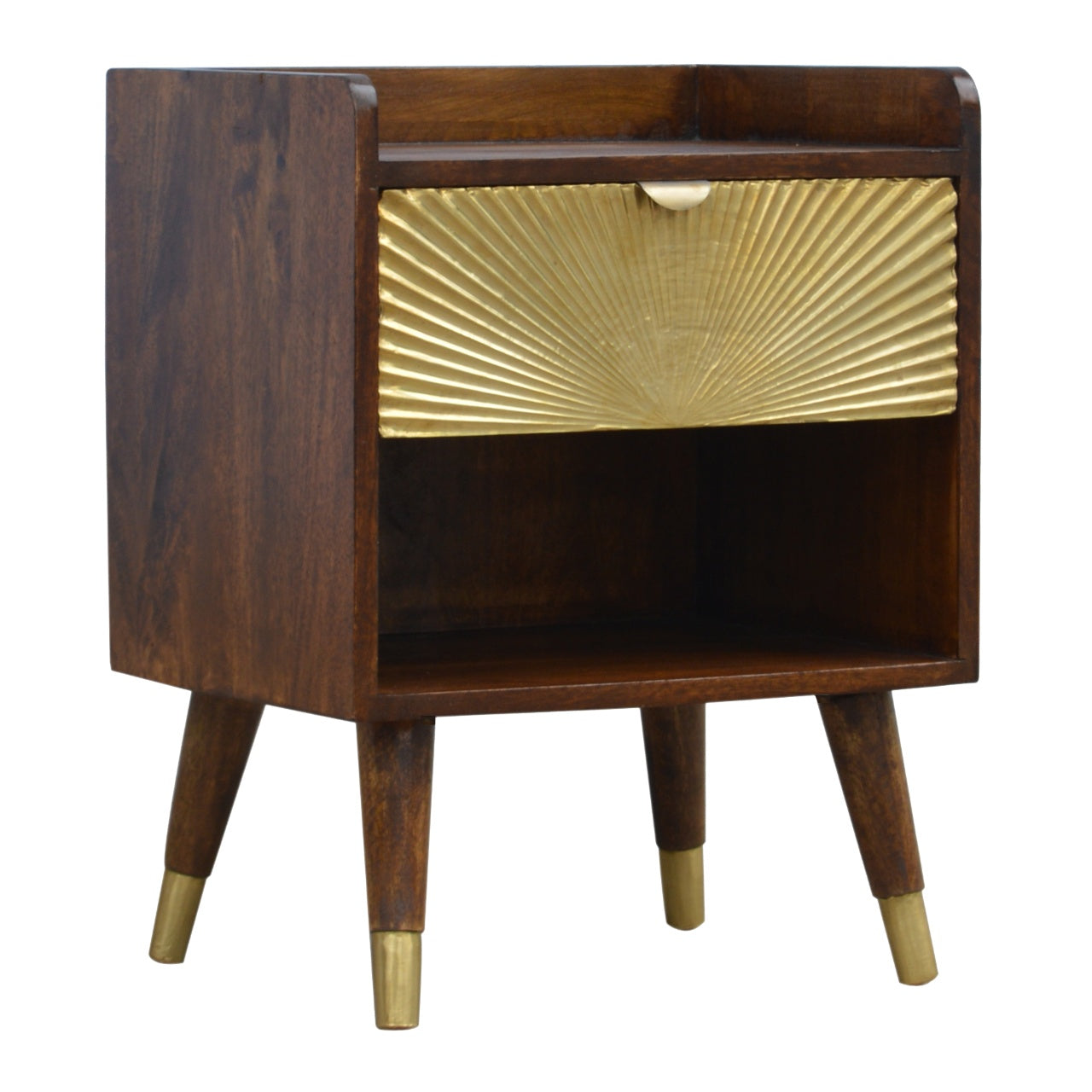 Solid Wood 1 Drawer Gold Front Chestnut Bedside