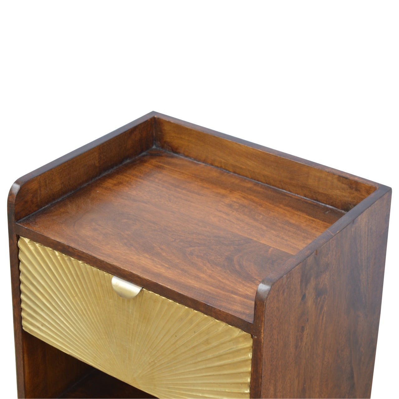 Solid Wood 1 Drawer Gold Front Chestnut Bedside