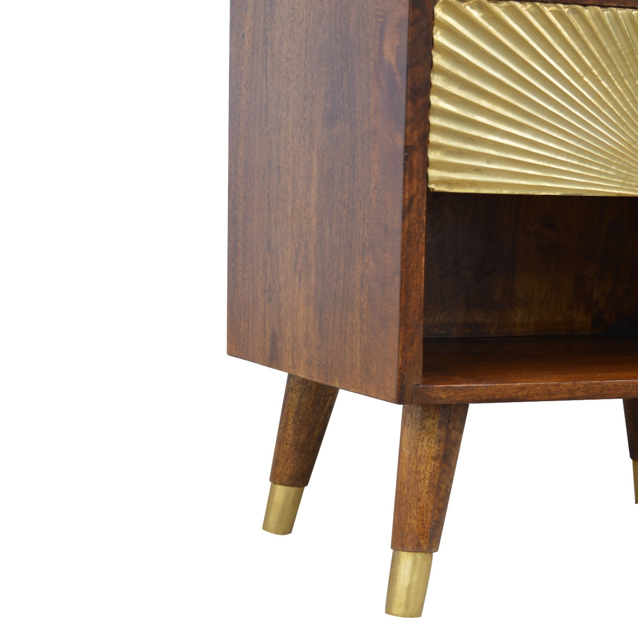 Solid Wood 1 Drawer Gold Front Chestnut Bedside