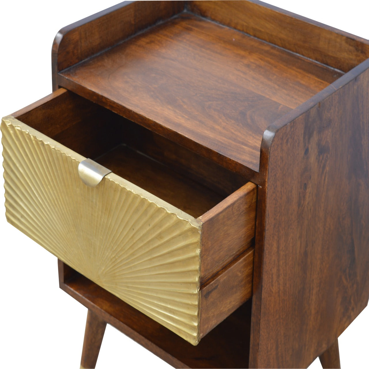 Solid Wood 1 Drawer Gold Front Chestnut Bedside