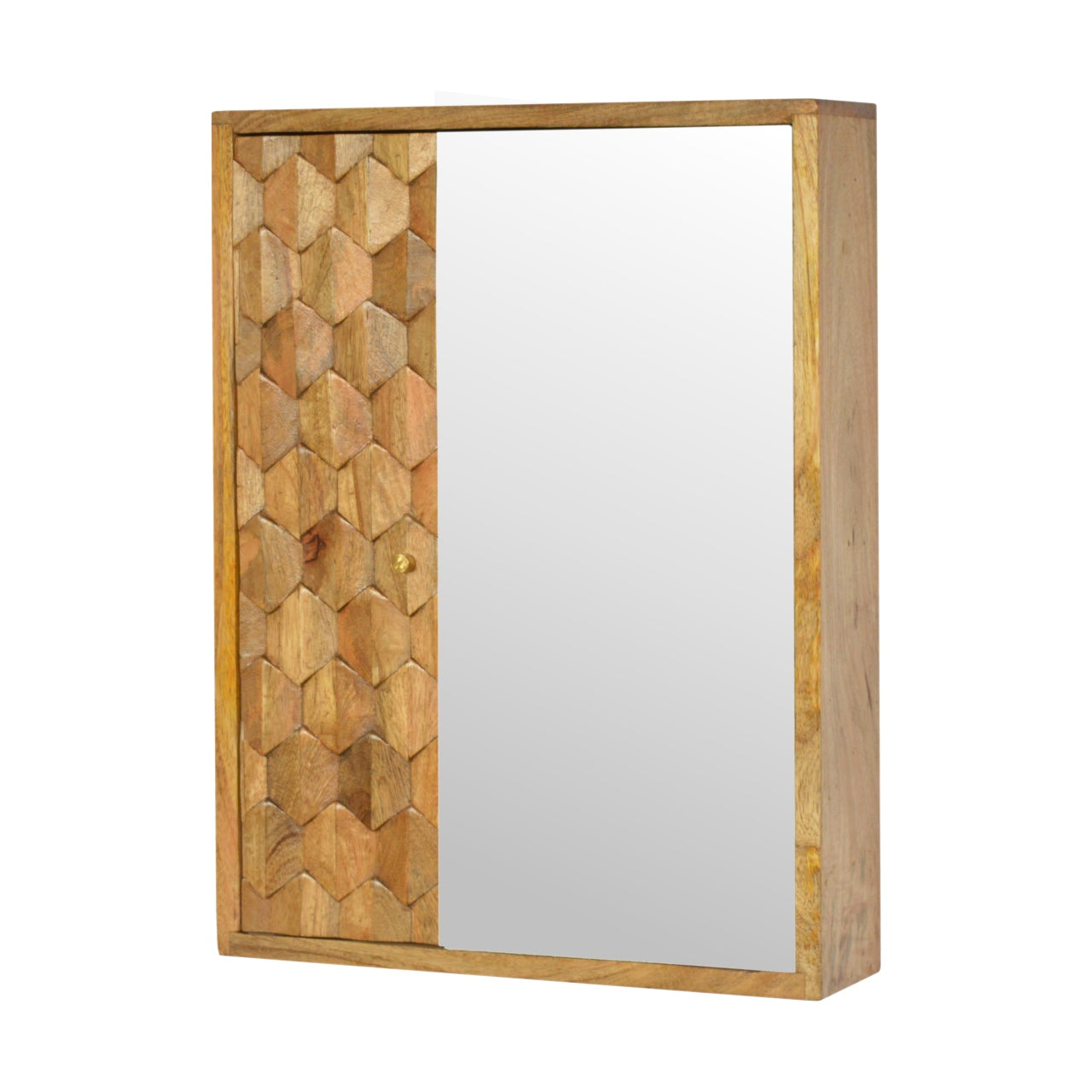 Solid Wood Pineapple Carved Sliding Wall Mirror Cabinet