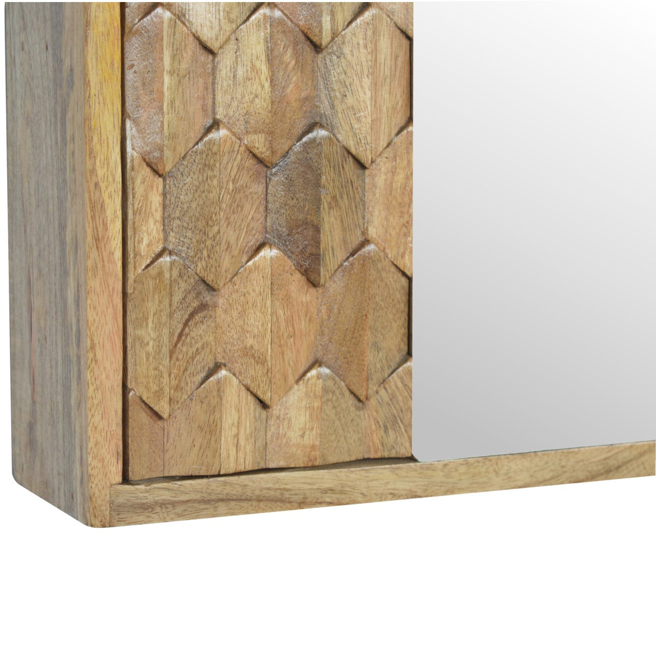 Solid Wood Pineapple Carved Sliding Wall Mirror Cabinet