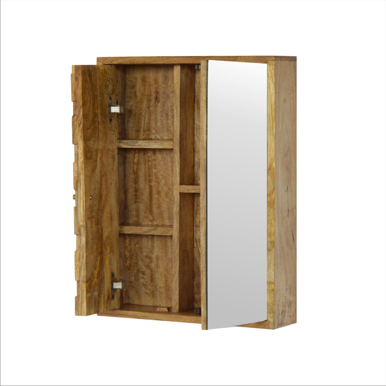 Solid Wood Pineapple Carved Sliding Wall Mirror Cabinet
