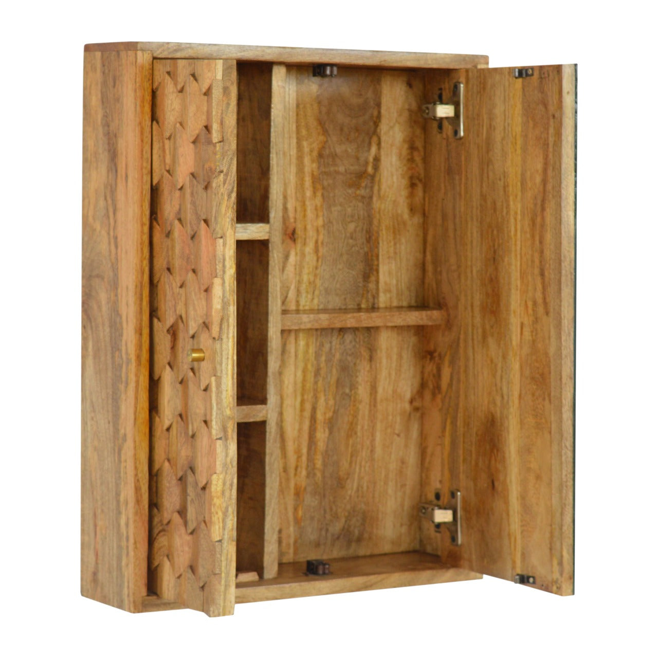 Solid Wood Pineapple Carved Sliding Wall Mirror Cabinet