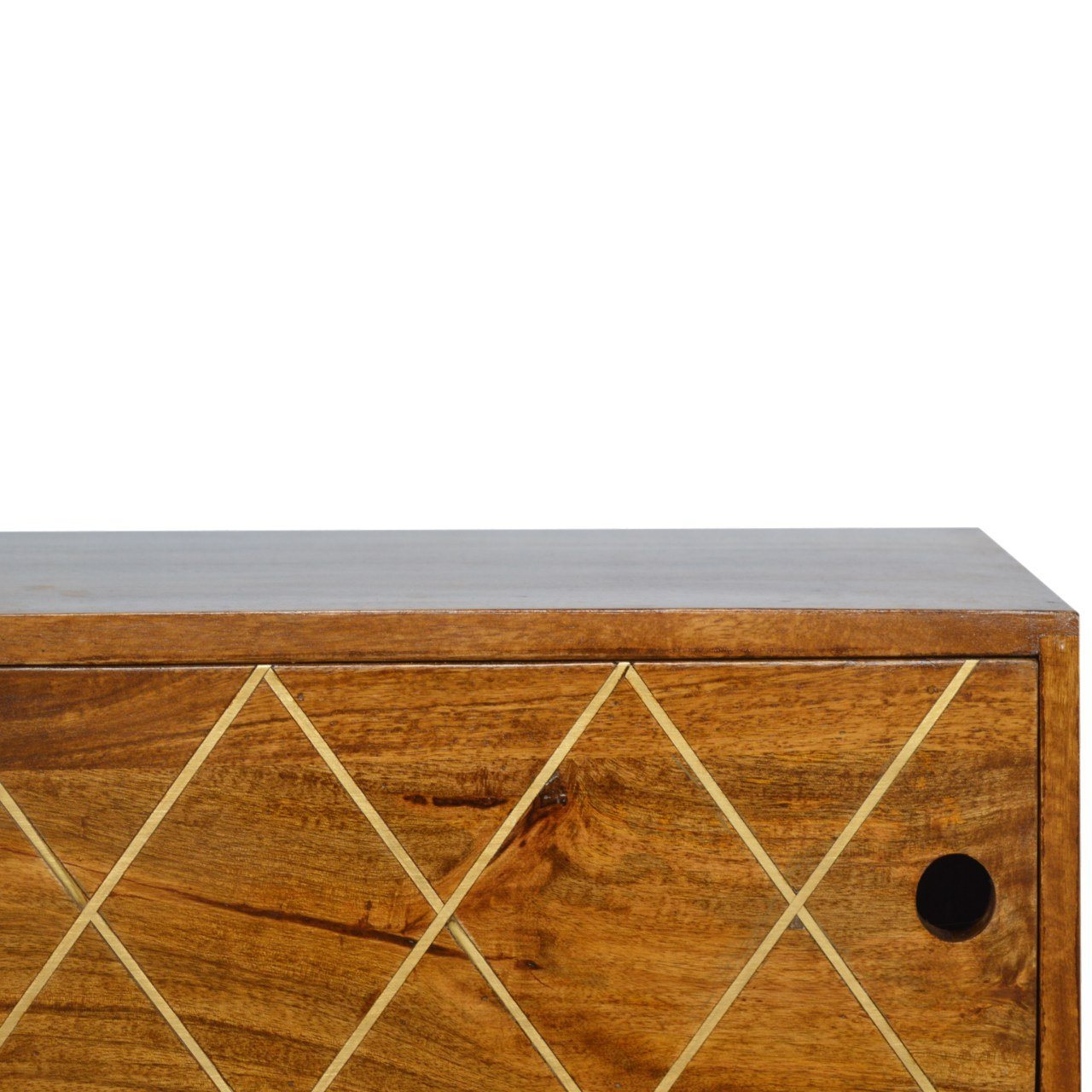 Solid Wood Brass Inlay Coffee Table with Sliding Door