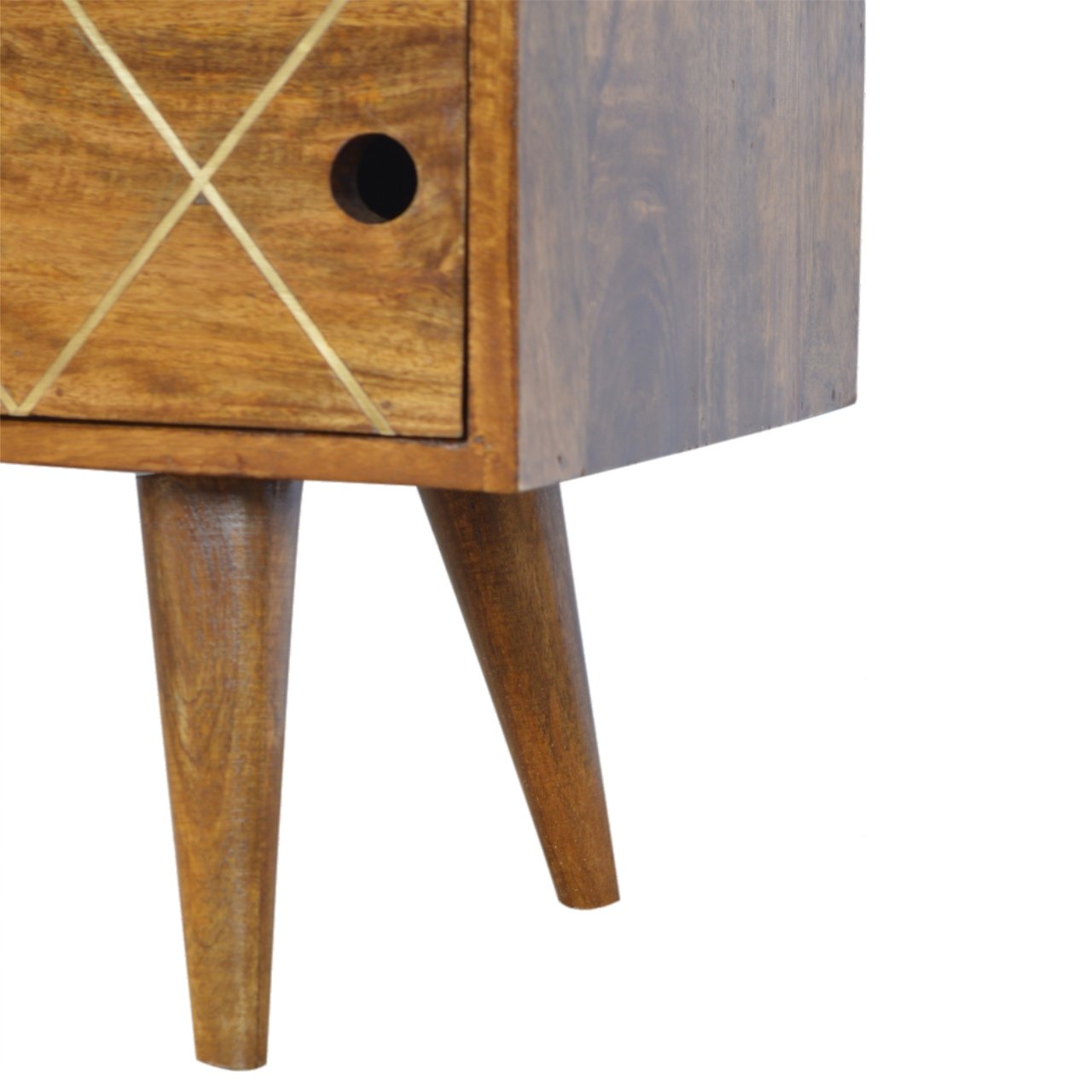 Solid Wood Brass Inlay Coffee Table with Sliding Door