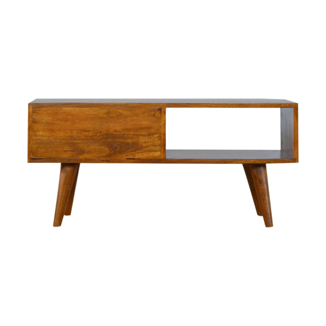 Solid Wood Brass Inlay Coffee Table with Sliding Door