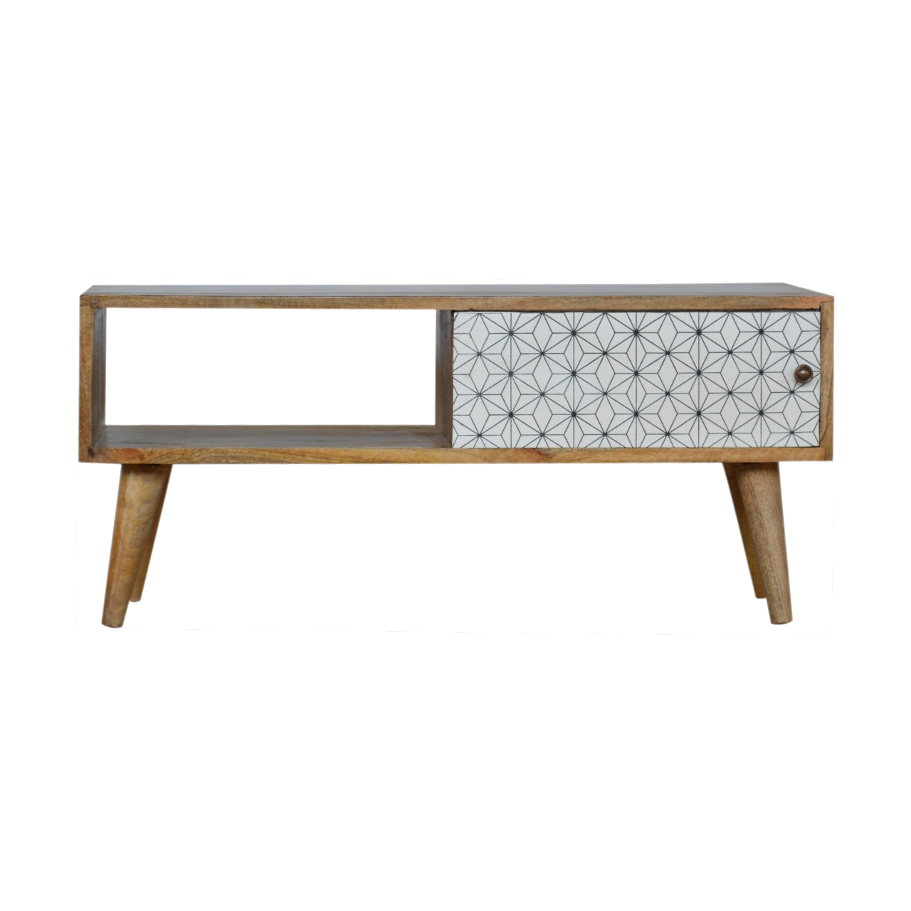 Solid Wood White Geo Sliding Door TV Stand