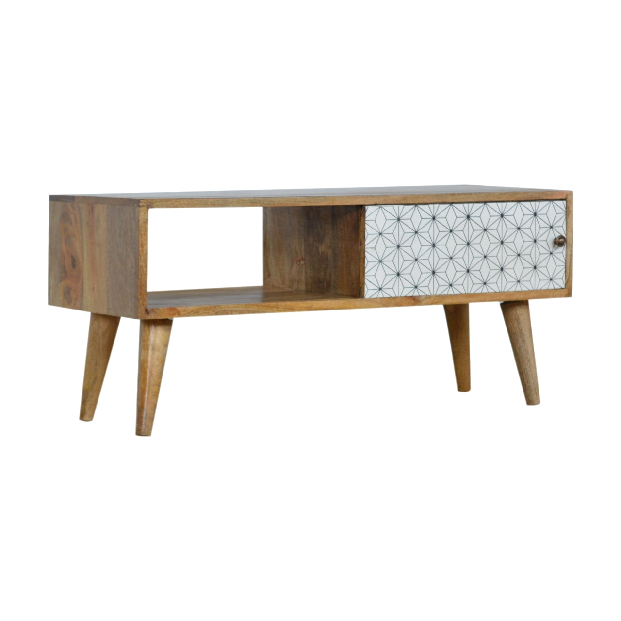 Solid Wood White Geo Sliding Door TV Stand