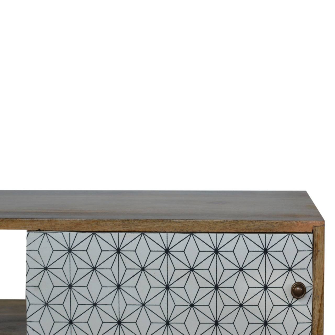 Solid Wood White Geo Sliding Door TV Stand