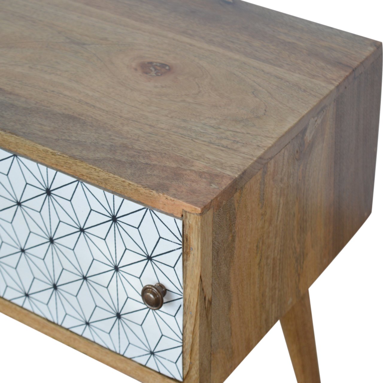 Solid Wood White Geo Sliding Door TV Stand
