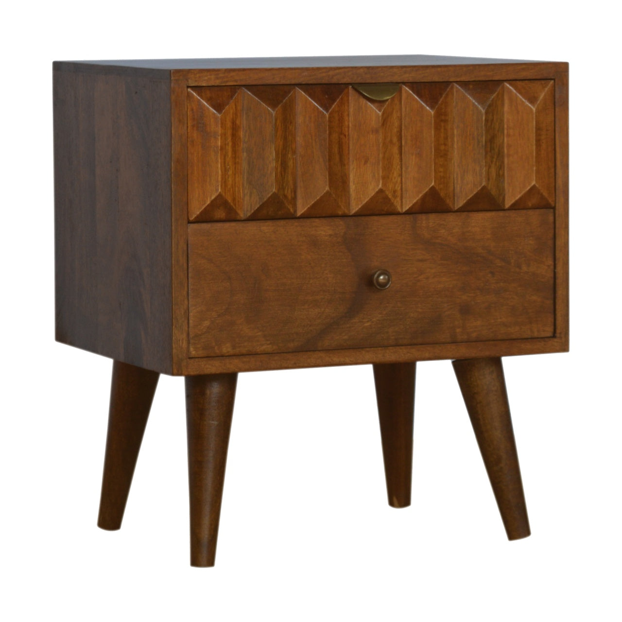 Solid Wood Bedside with Carved Drawer Front