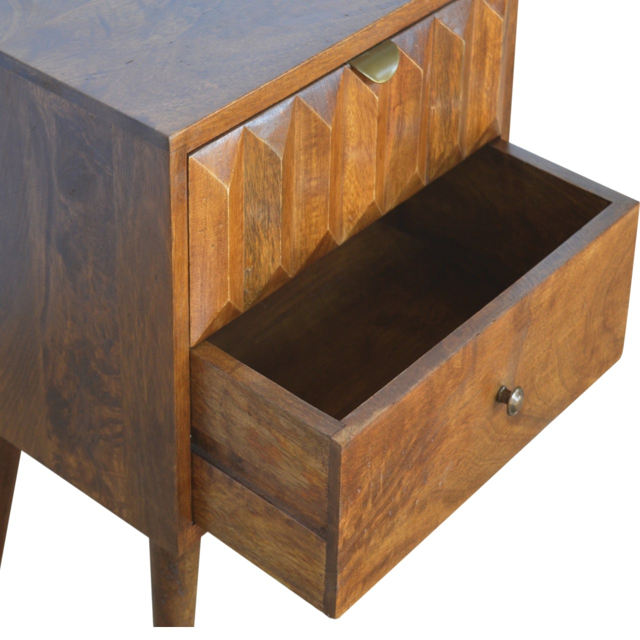 Solid Wood Bedside with Carved Drawer Front