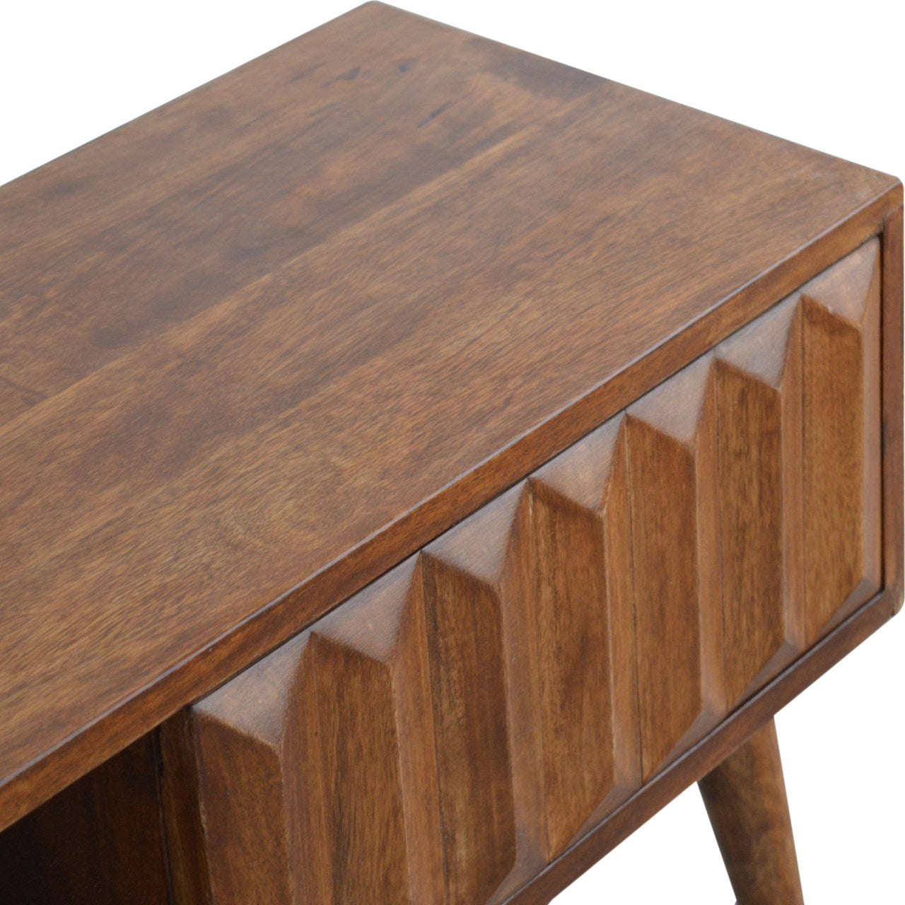 Solid Wood Chestnut Coffee Table with Carved Drawer Front