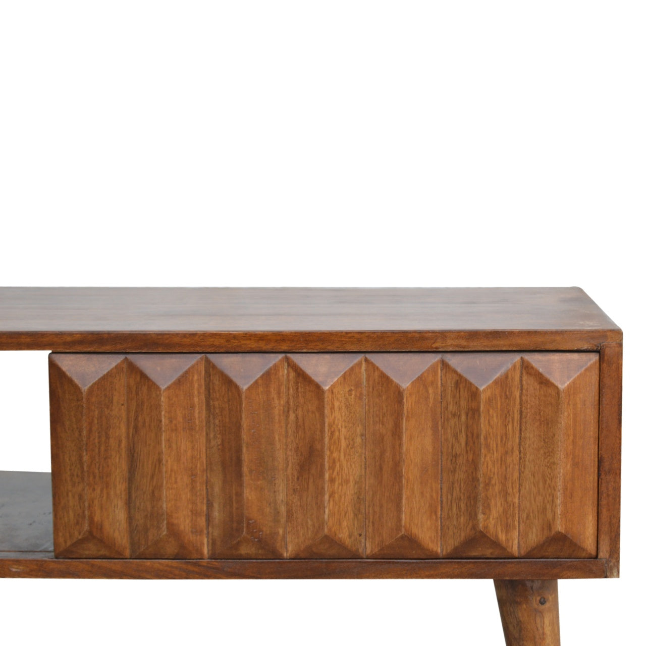 Solid Wood Chestnut Coffee Table with Carved Drawer Front