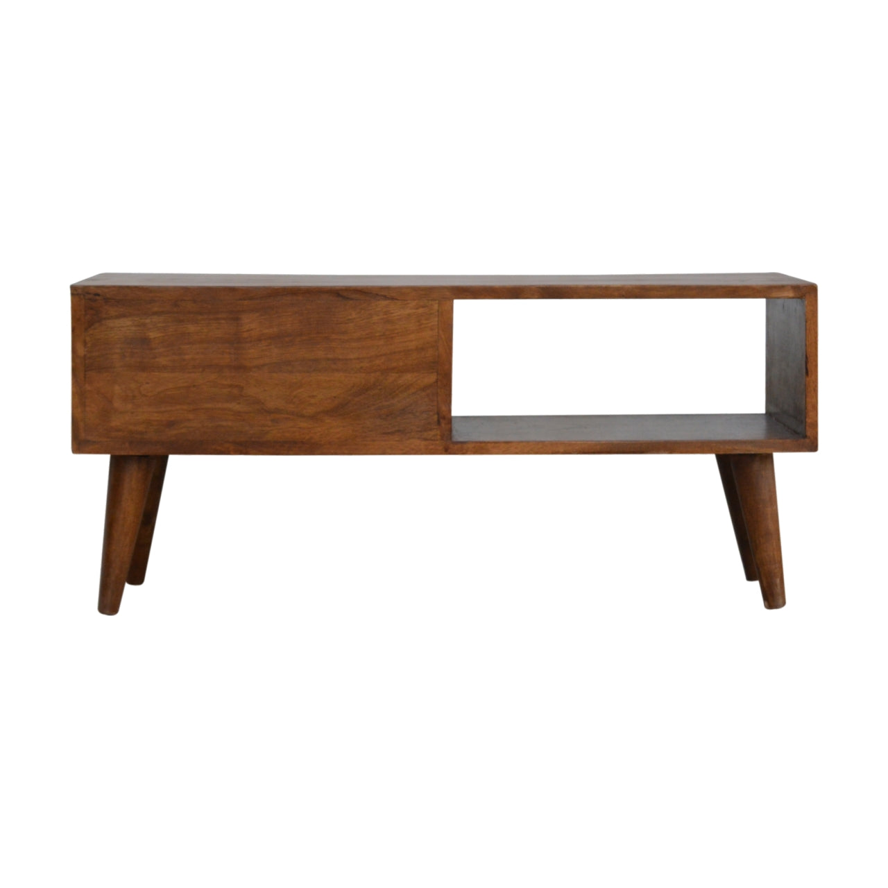 Solid Wood Chestnut Coffee Table with Carved Drawer Front