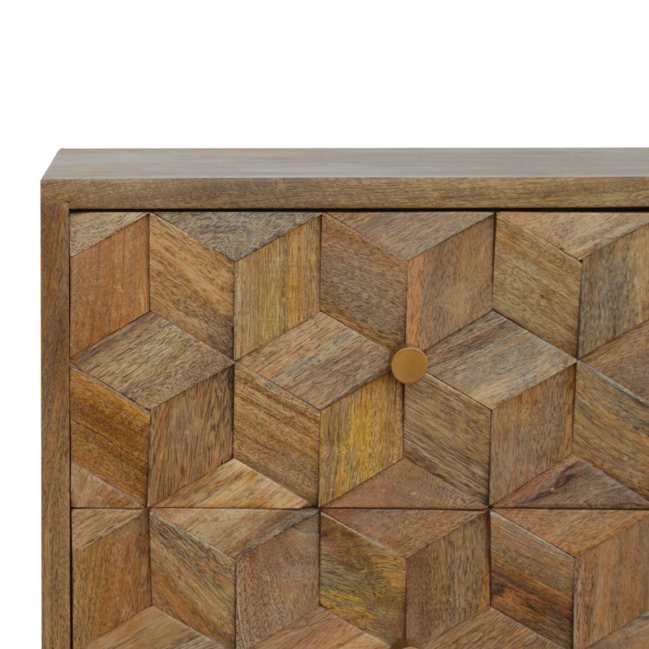 Solid Wood Cube Carved Bedside with 2 Drawers