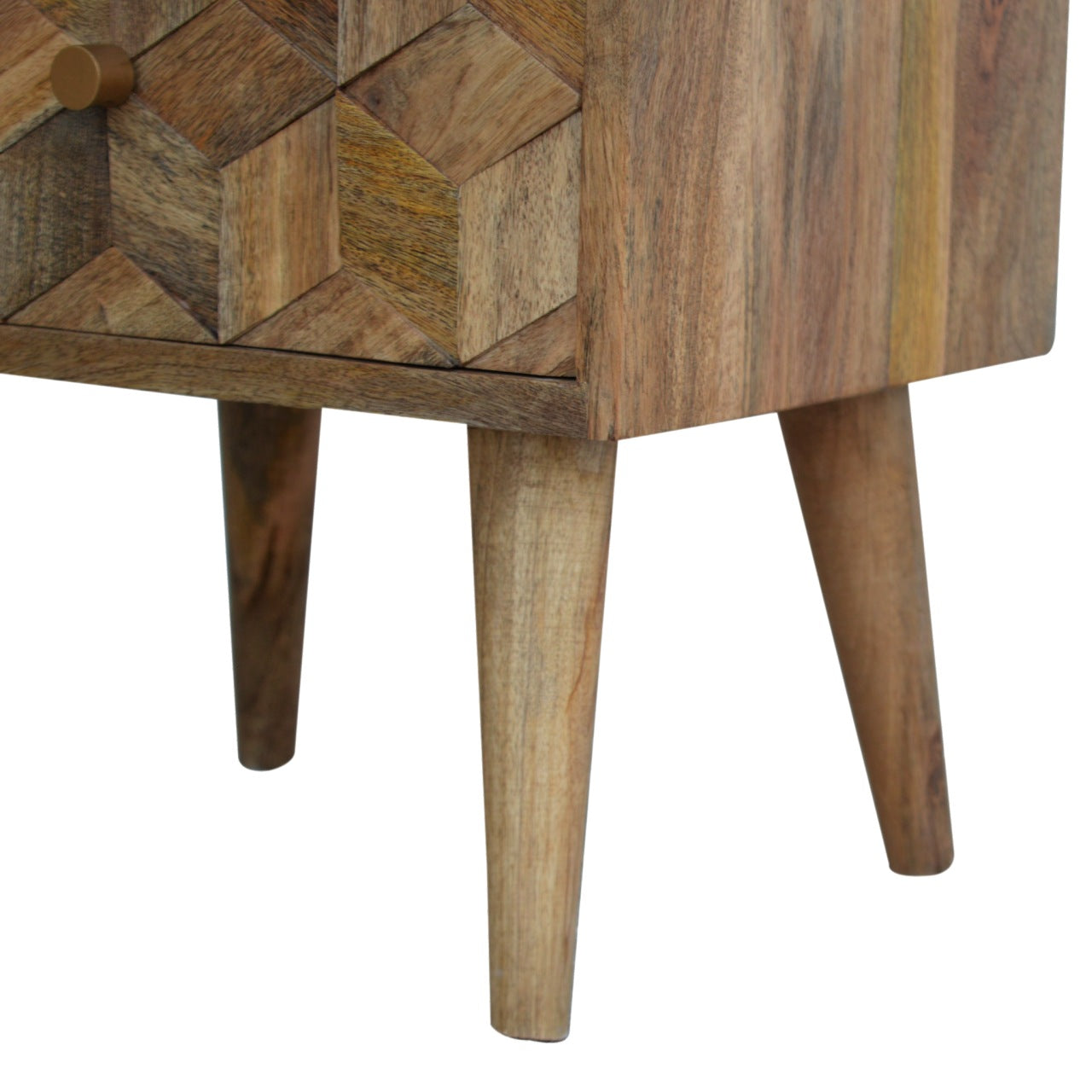 Solid Wood Cube Carved Bedside with 2 Drawers