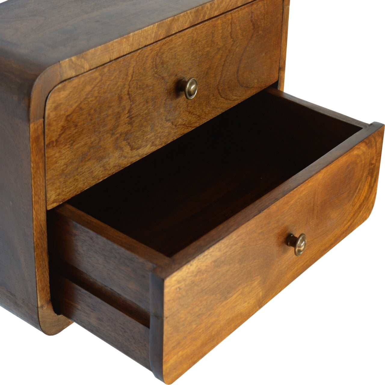 Solid Wood Curved Chestnut Floating Wall Mounted Bedside