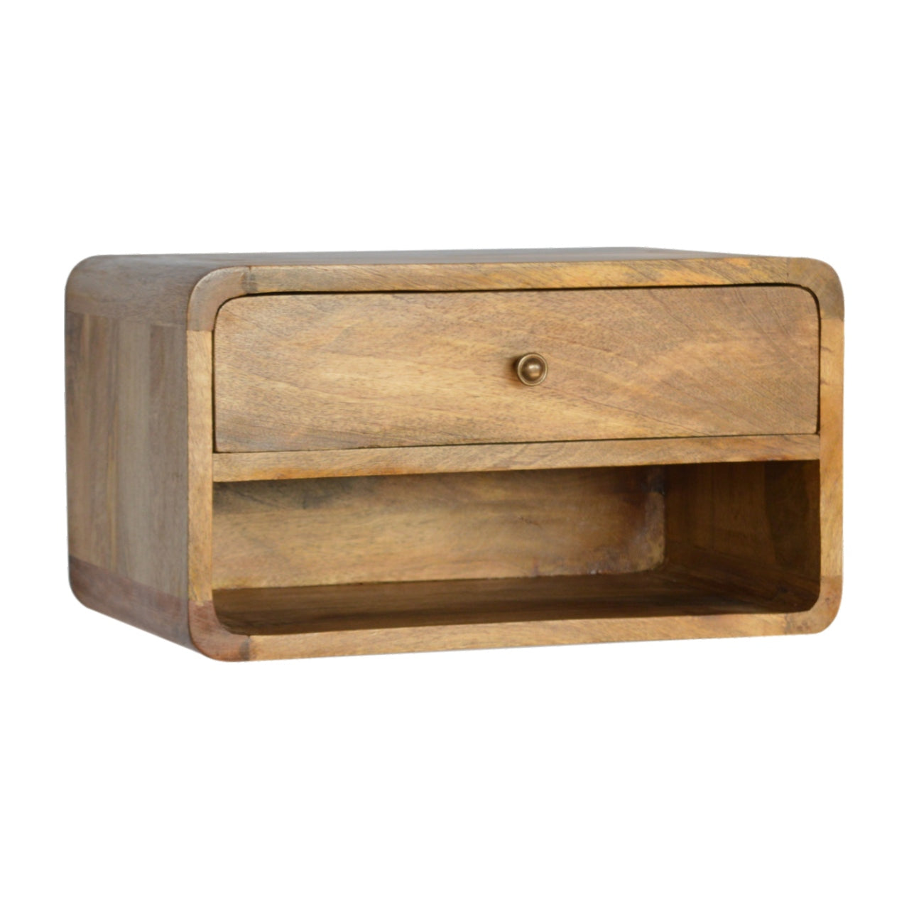 Solid Wood Curved Oak ish Wall Mounted Bedside with Open Slot