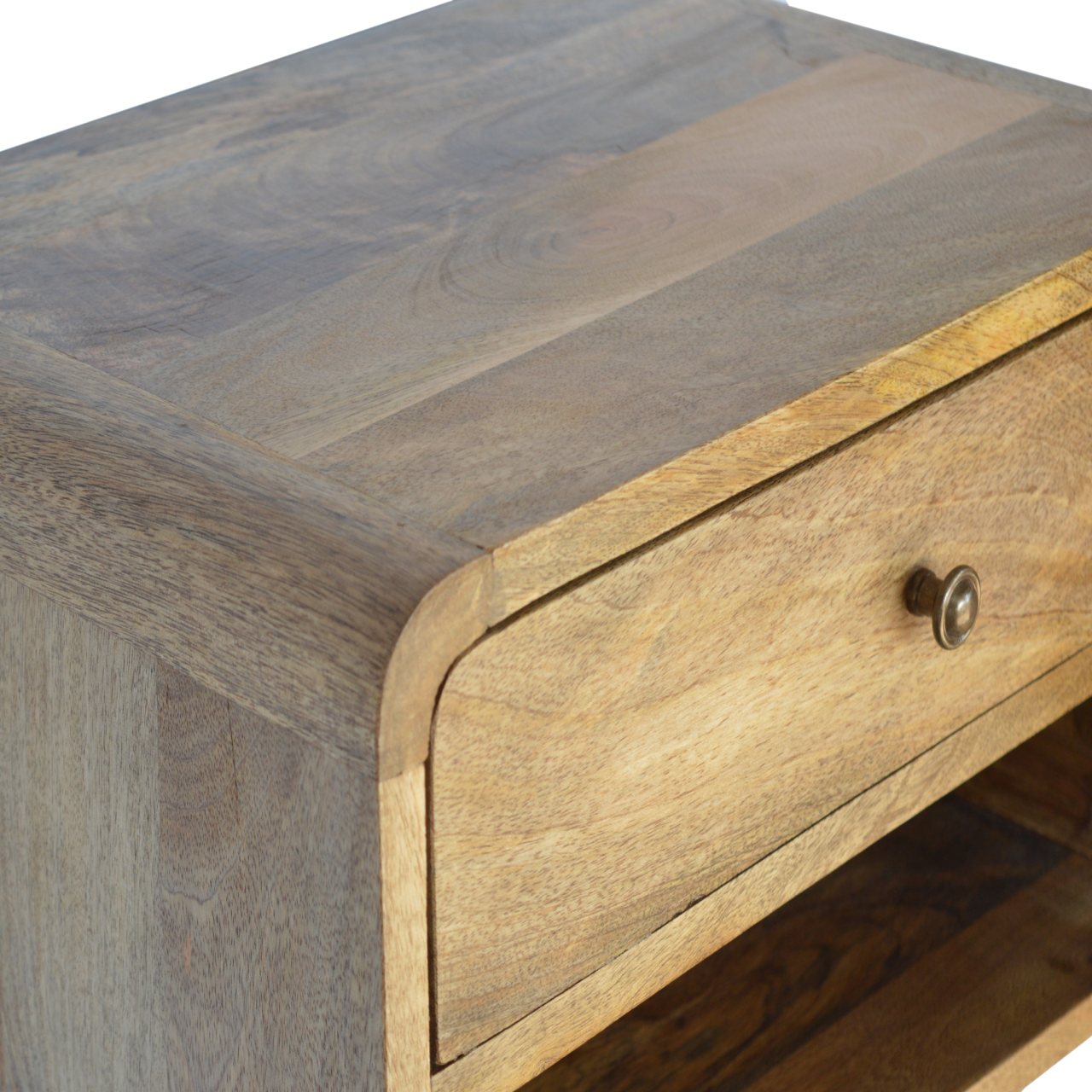 Solid Wood Curved Oak ish Wall Mounted Bedside with Open Slot