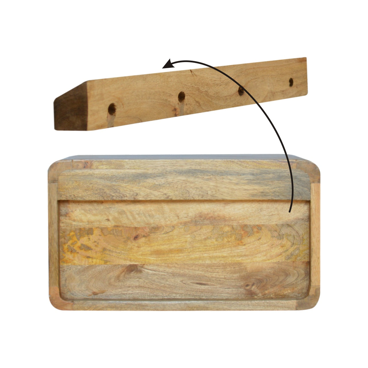 Solid Wood Curved Oak ish Wall Mounted Bedside with Open Slot