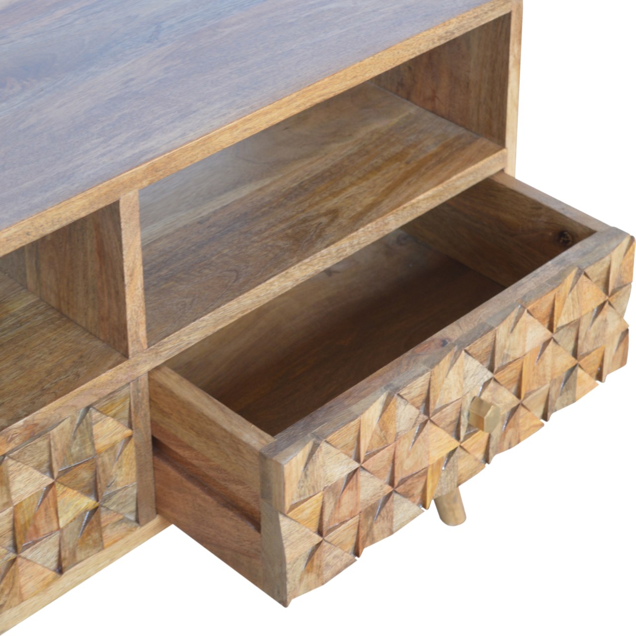 Solid Wood Diamond Carved Light Design TV Stand with 2 Drawers