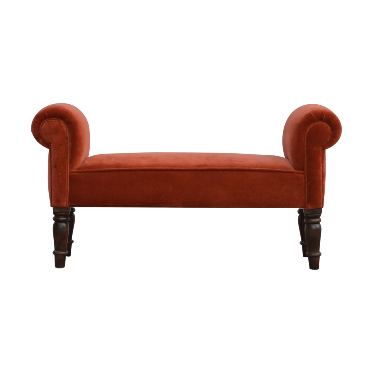 Solid Wood Bench In Brick Red Velvet