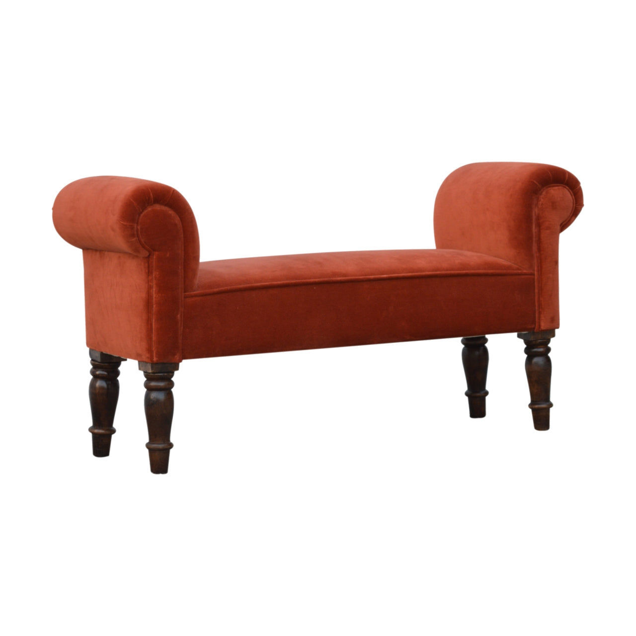 bench in brick red velvet