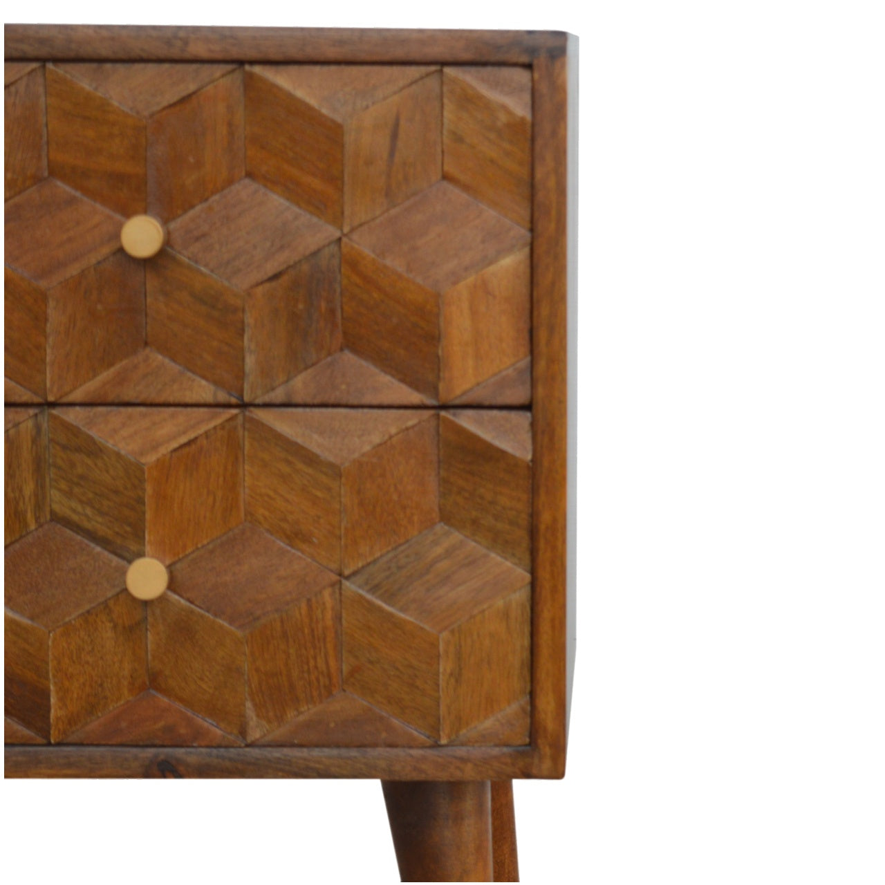 Solid Wood 2 Drawer Chestnut Cube Carved Bedside