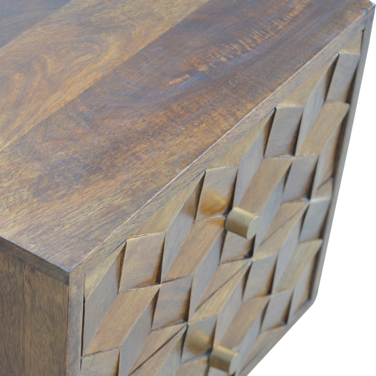 Solid Wood 2 Drawer Chestnut Cube Carved Bedside