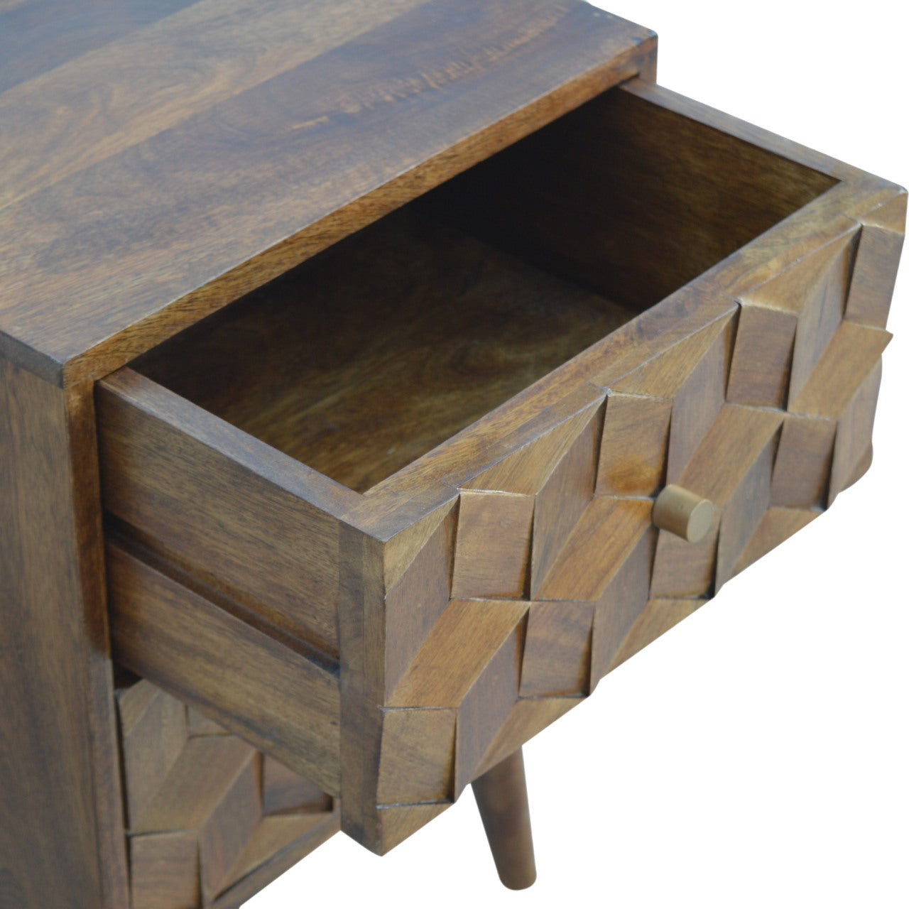 Solid Wood 2 Drawer Chestnut Cube Carved Bedside