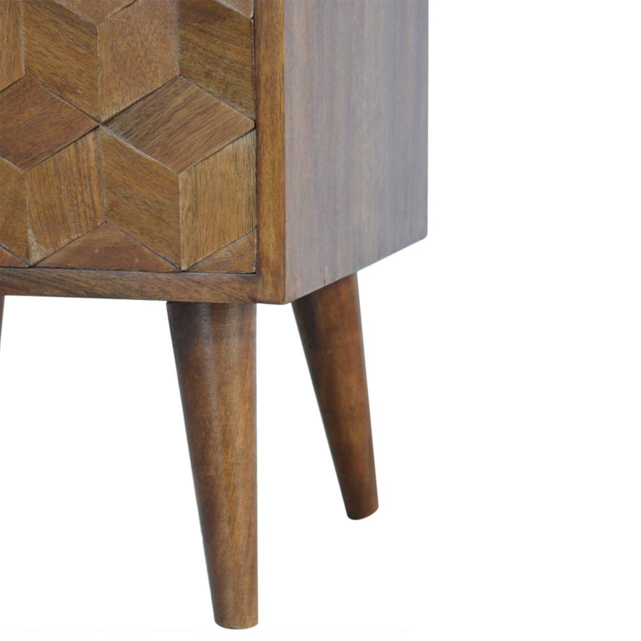 Solid Wood 2 Drawer Chestnut Cube Carved Bedside