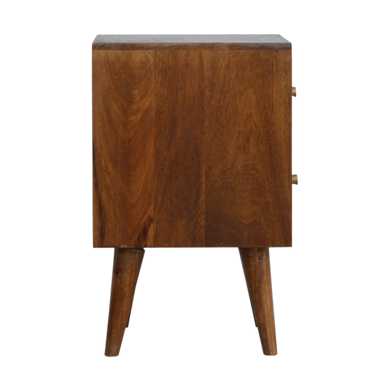 Solid Wood 2 Drawer Chestnut Cube Carved Bedside