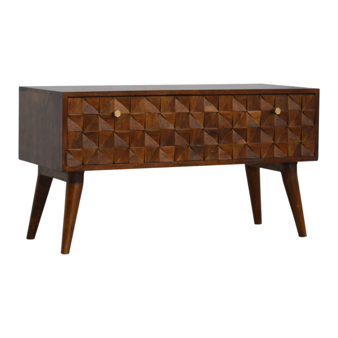 Solid Wood Chestnut Diamond Carved Storage Hallway Bench