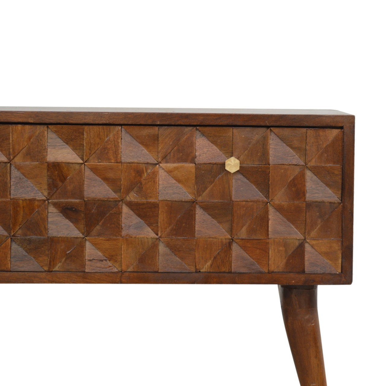 Solid Wood Chestnut Diamond Carved Storage Hallway Bench