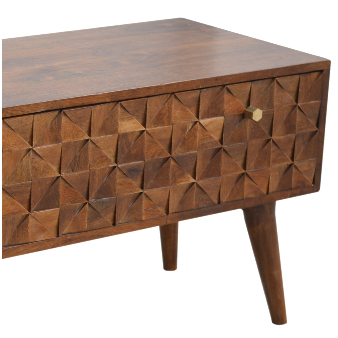 Solid Wood Chestnut Diamond Carved Storage Hallway Bench