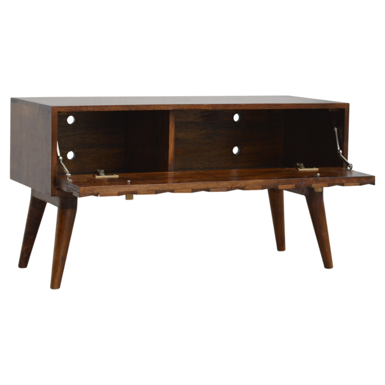 Solid Wood Chestnut Diamond Carved Storage Hallway Bench