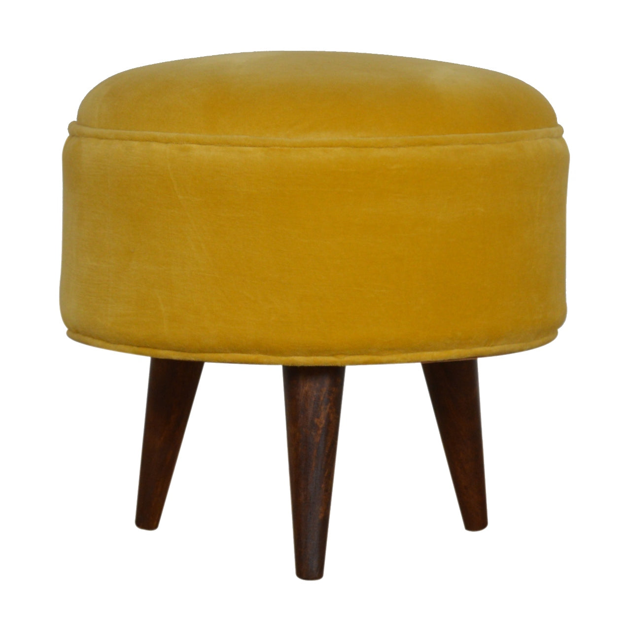 Solid Wood Yellow Cotton Velvet Footstool