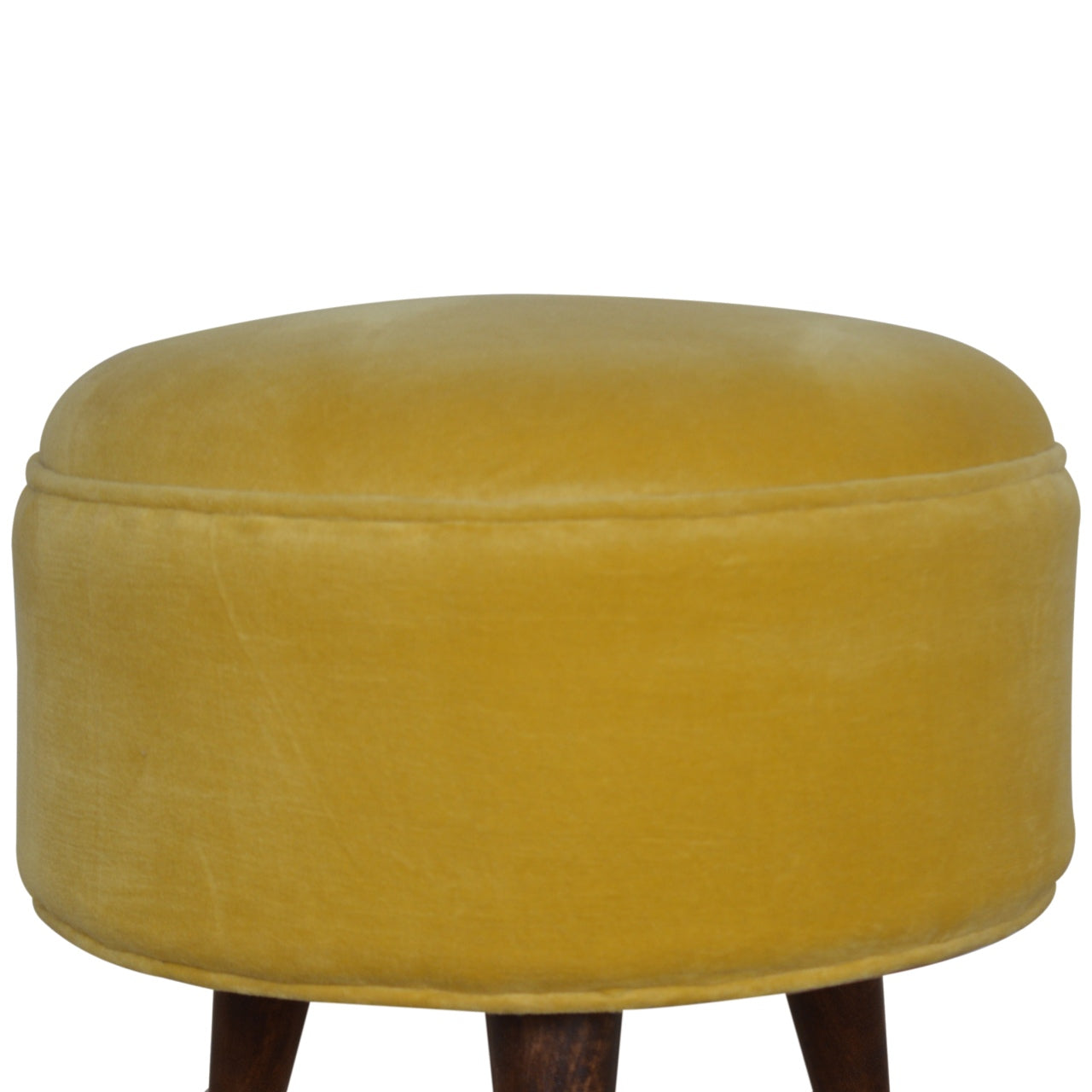 Solid Wood Yellow Cotton Velvet Footstool
