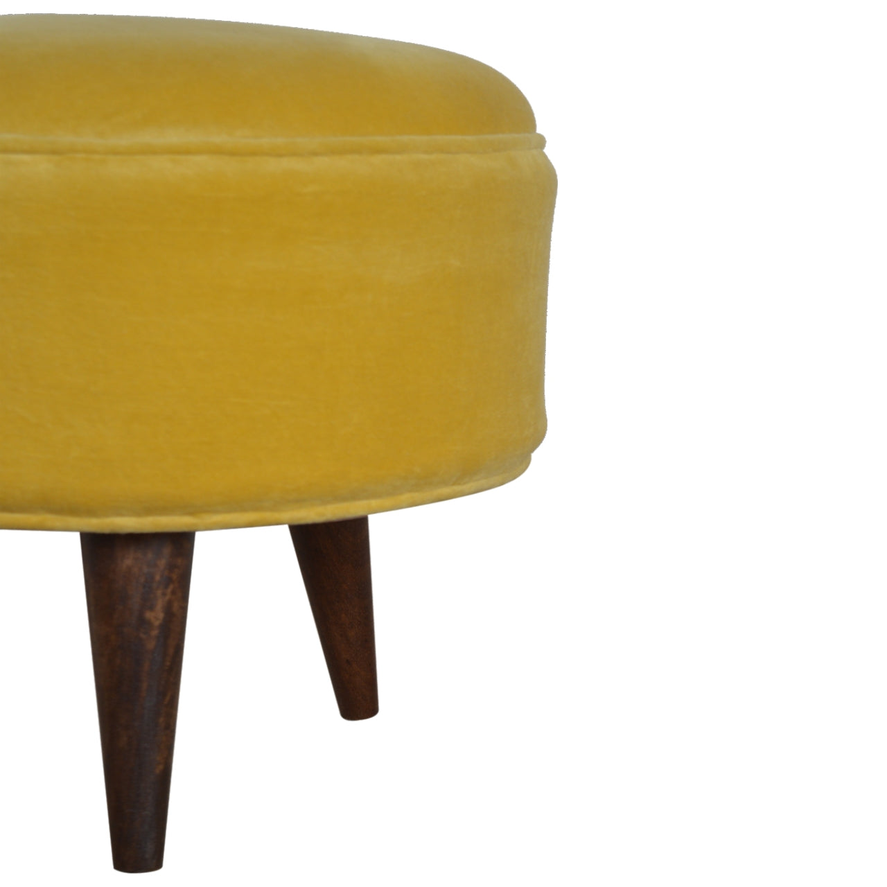 Solid Wood Yellow Cotton Velvet Footstool
